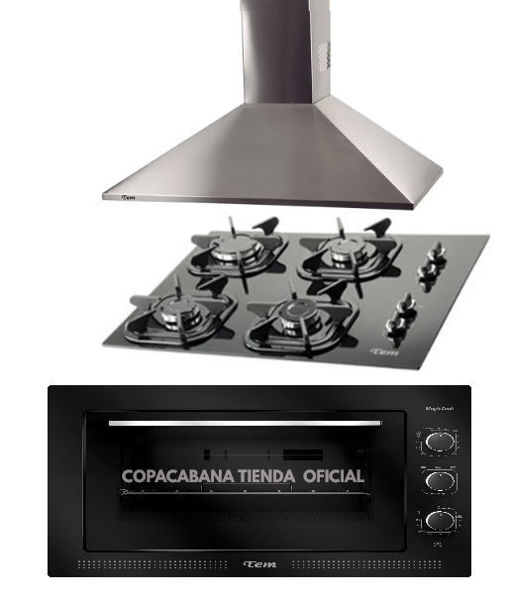 Imagen de Horno Empotrar Tem + Anafe Vidrio 4H + Campana 60 cm