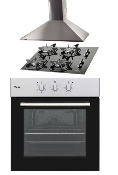 Imagen de Horno Empotrar Tem + Anafe Vidrio 4H + Campana 60 cm