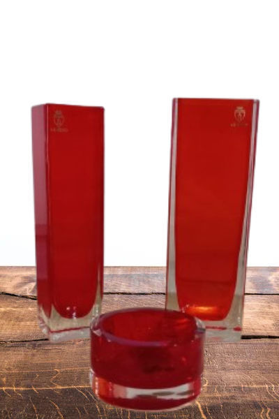 Imagen de Set Floreros y Centro Cristal Cá d'Oro Seguso Rojo Rubí