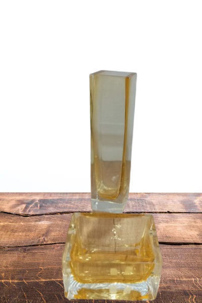 Imagen de Juego x2 Florero Y Cuenco Cristal Cá d'Oro Seguso Ámbar – Cristal Artístico