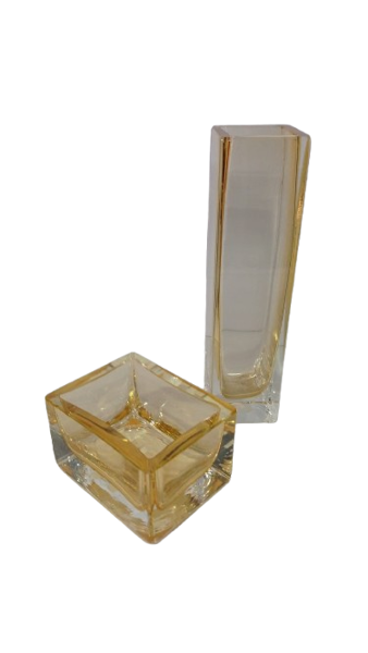 Imagen de Juego x2 Florero Y Cuenco Cristal Cá d'Oro Seguso Ámbar – Cristal Artístico