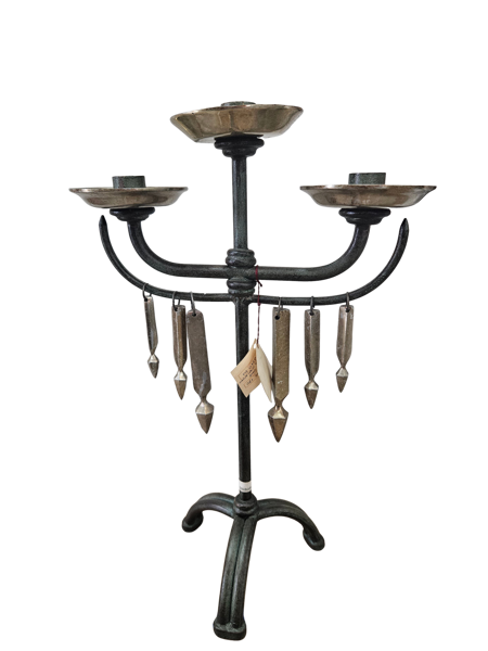 Imagen de Candelabro Antiguo De Metal De 3 Velas Con Caireles – Estilo Vintage