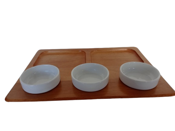 Imagen de Set Copetinero / Tabla De Madera Tramontina Con 3 Cazuelas De Cerámica